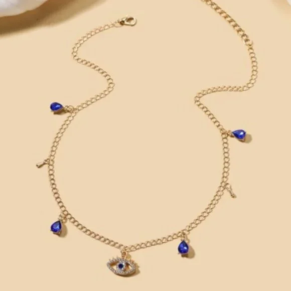 Mystical Evil Eye Necklace with Sapphire Blue Charms - Picture 2 of 4